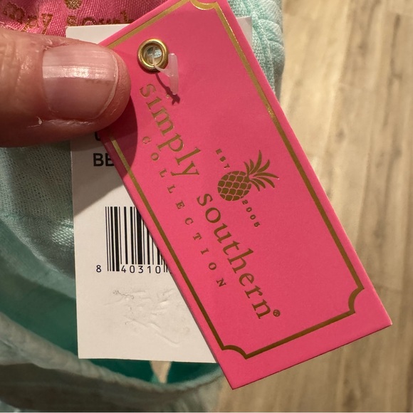 NWT Simplify Southern Babydoll Seafoam Short Sleeve Shirt Cotton Gauze Pintuck - Picture 6 of 14